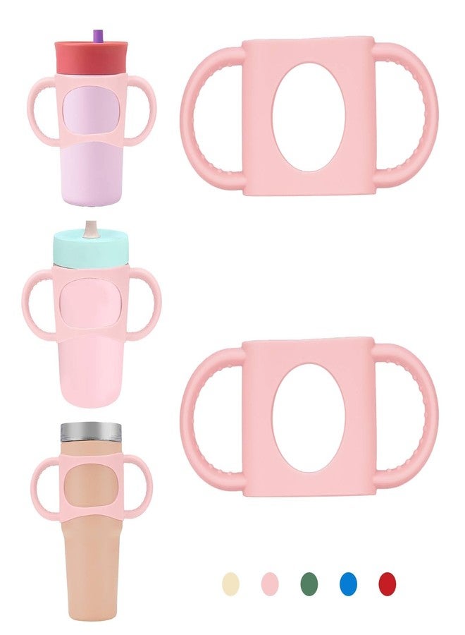 NiHome 2PCS Silicone Dual-Handle Grip Compatible with 14oz, 20oz Stanley Tumblers, Soft Texture & Securely Fit for Kids and Adults, Reliable & Convenient for Home, Travel, Outdoors, Daily Use (Pink) - Image 1