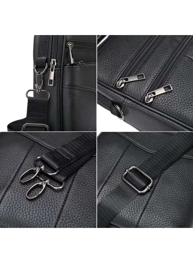 Men's Genuine Cowhide Leather Messenger Bag, Crossbody Shoulder Bag, Black, 19 x 5.7 x 24.5 cm - Image 5