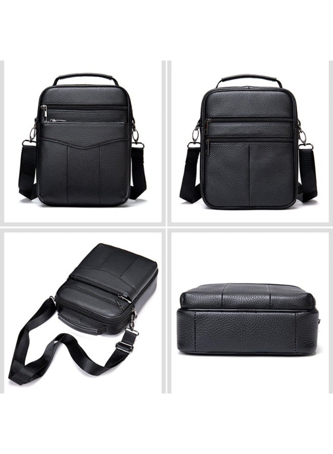 Men's Genuine Cowhide Leather Messenger Bag, Crossbody Shoulder Bag, Black, 19 x 5.7 x 24.5 cm - Image 4