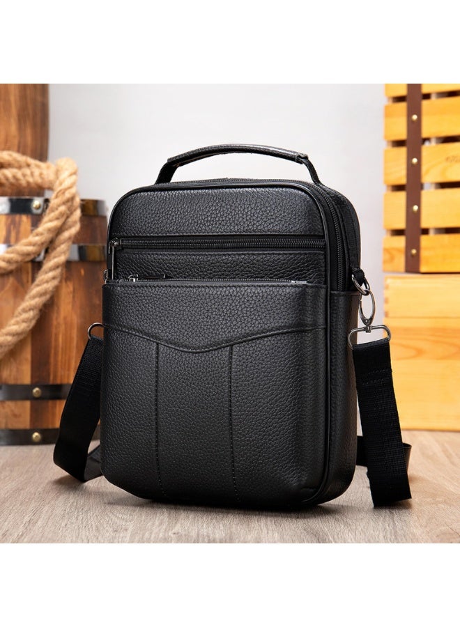Men's Genuine Cowhide Leather Messenger Bag, Crossbody Shoulder Bag, Black, 19 x 5.7 x 24.5 cm - Image 3