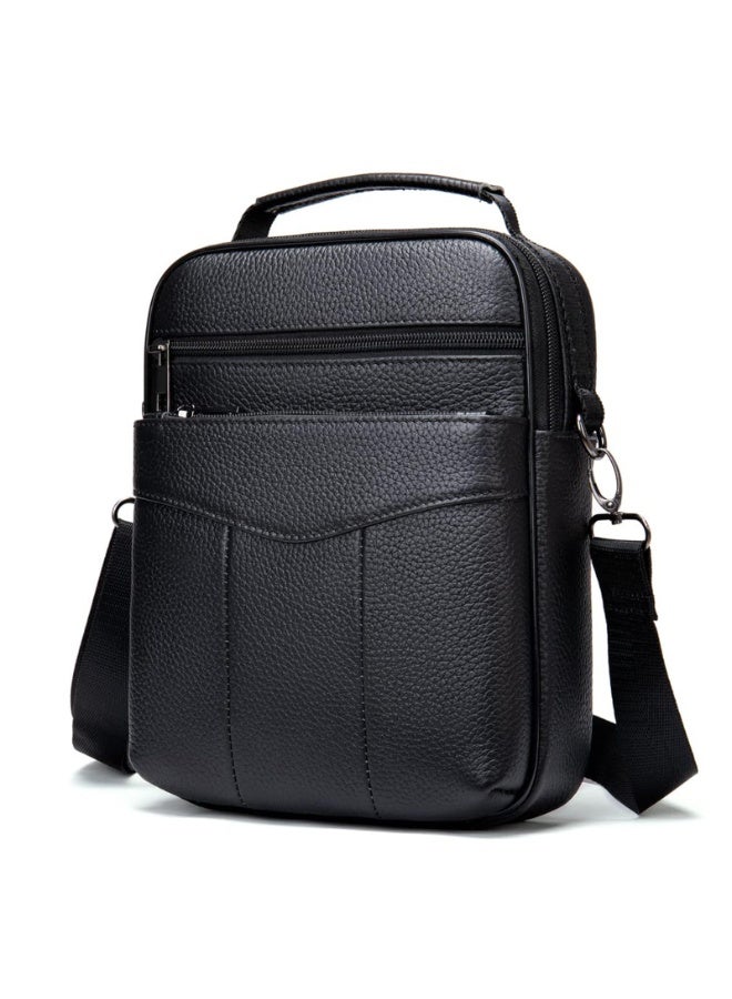 Men's Genuine Cowhide Leather Messenger Bag, Crossbody Shoulder Bag, Black, 19 x 5.7 x 24.5 cm - Image 1