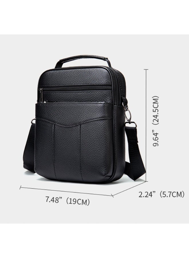 Men's Genuine Cowhide Leather Messenger Bag, Crossbody Shoulder Bag, Black, 19 x 5.7 x 24.5 cm - Image 2