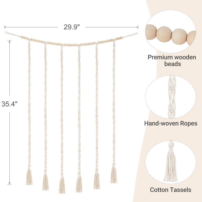 Dahey Macrame Bow Holder Hanging Hair Bow Organizer for Baby Girls Boho Wall Decor Handmade Headband Holder with wood beads Storage Hair Clips for Baby Nursery Room,1 PCS, Clips and Bows Not Included - Image 5