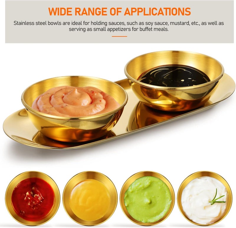 Hemoton Golden Stainless Steel Sauce Dip Bowls Set of 6 with 2 Oval Decorative Trays Small Soy Sauce Dishes for Sushi Snacks Appetizers and Dipping Bowl 354 X 236 X 118 Inches - Image 5
