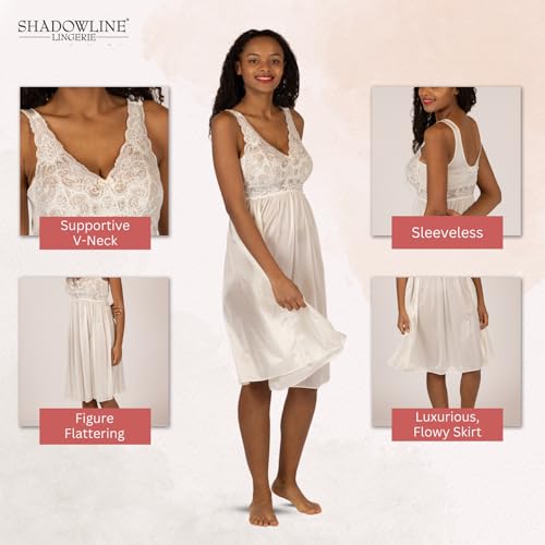Shadowline Women’s Short Lace Bodice Nightgown 40” Length Sleeveless Gown - Image 5