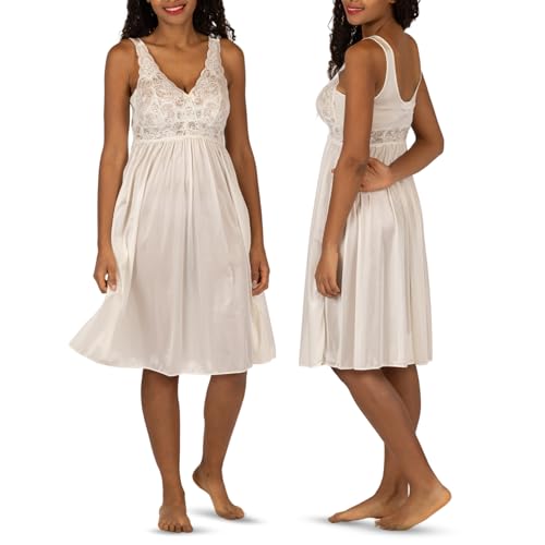 Shadowline Women’s Short Lace Bodice Nightgown 40” Length Sleeveless Gown - Image 1