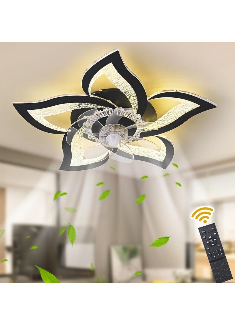 GEADI Ceiling Fan with Lights Remote Control, LED Dimmable Black Personalized Ceiling Fan with Light, 6 Speeds 3 Light Color Flush Mount Ceiling Fan for Kitchen Bedroom, Living Room, 62.5cm - Image 1