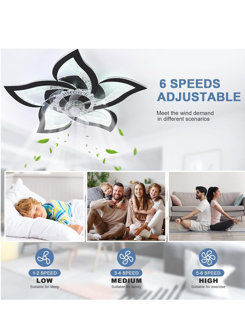 GEADI Ceiling Fan with Lights Remote Control, LED Dimmable Black Personalized Ceiling Fan with Light, 6 Speeds 3 Light Color Flush Mount Ceiling Fan for Kitchen Bedroom, Living Room, 62.5cm - Image 2