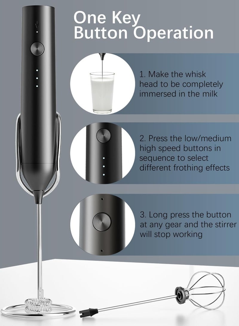 أونليماي فقط جهاز خفق الحليب القابل لإعادة الشحن مع حامل، عصا خفق كهربائية محمولة لصانع رغوة القهوة، خفاقة قابلة للفصل من الفولاذ المقاوم للصدأ، خلاط مشروبات رغوي للاتيه والكابتشينو والشوكولاتة الساخنة والبيض (أسود) - Image 4