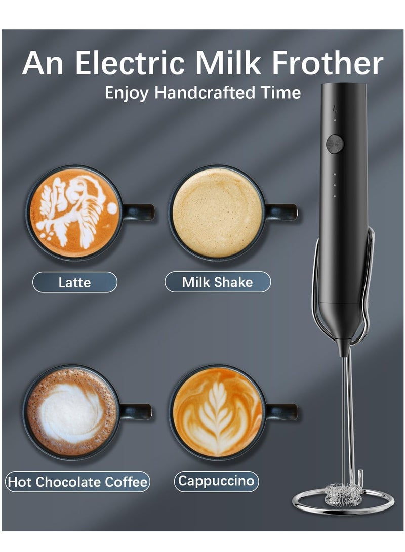 أونليماي فقط جهاز خفق الحليب القابل لإعادة الشحن مع حامل، عصا خفق كهربائية محمولة لصانع رغوة القهوة، خفاقة قابلة للفصل من الفولاذ المقاوم للصدأ، خلاط مشروبات رغوي للاتيه والكابتشينو والشوكولاتة الساخنة والبيض (أسود) - Image 3