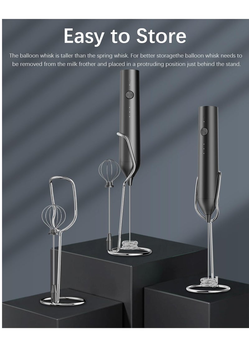 أونليماي فقط جهاز خفق الحليب القابل لإعادة الشحن مع حامل، عصا خفق كهربائية محمولة لصانع رغوة القهوة، خفاقة قابلة للفصل من الفولاذ المقاوم للصدأ، خلاط مشروبات رغوي للاتيه والكابتشينو والشوكولاتة الساخنة والبيض (أسود) - Image 5