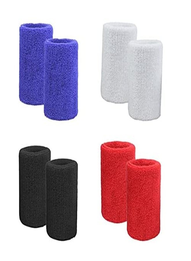 HORNO 4 Pairs of Cotton Terry Cloth Wrist Sweatbands/Sports Basketball Wristband for Athletic Men & Women - Image 1