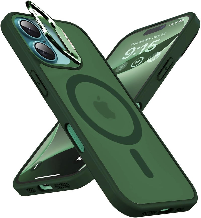 Elzzi حامل قابل للتعديل من البولي كربونات متوافق مع غلاف Mag Safe لهاتف آيفون 16، مع حامل كاميرا مدمج قابل للتعديل، غلاف هاتفي مضاد للصدمات مات شفاف (أزرق سماوي) - Image 1