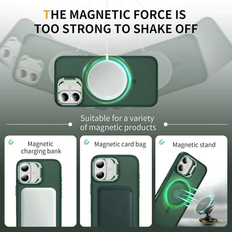 Elzzi حامل قابل للتعديل من البولي كربونات متوافق مع غلاف Mag Safe لهاتف آيفون 16، مع حامل كاميرا مدمج قابل للتعديل، غلاف هاتفي مضاد للصدمات مات شفاف (أزرق سماوي) - Image 4