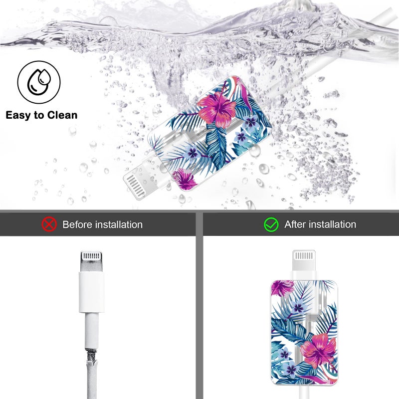 CameCosy Cute Flowers Cable Protector for iPhone Type-c Charger,Red Roses Camellia Green Leaves Bouquet Pattern 4 PCS Set Cable Protector for Women Girls Kids Teen,Cable Chomper,Phone Charger Saver-Clear - Image 3
