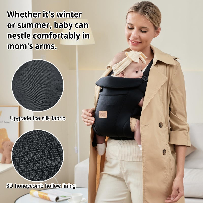 vrbabies New Upgrade Ergonomic Baby Carrier Newborn Toddler Wrap Carrier,Hands Free Baby Sitting Support Sling,Breathable,Perfect for Infants/Chest Sling for Babies Shower Gift (Black) - Image 3
