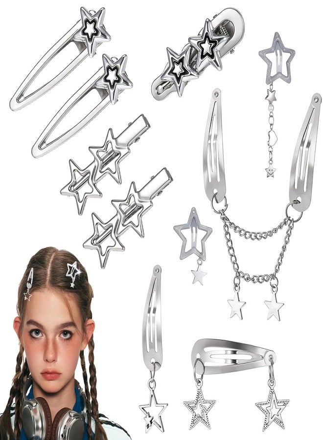 TecoKart® 10 Pcs Star Clips Y2K Style Hairs Accessories for Girls Women, Cute Metal Barrettes Hair Clip Set for Cool Party Look Fashion Accent - Image 1