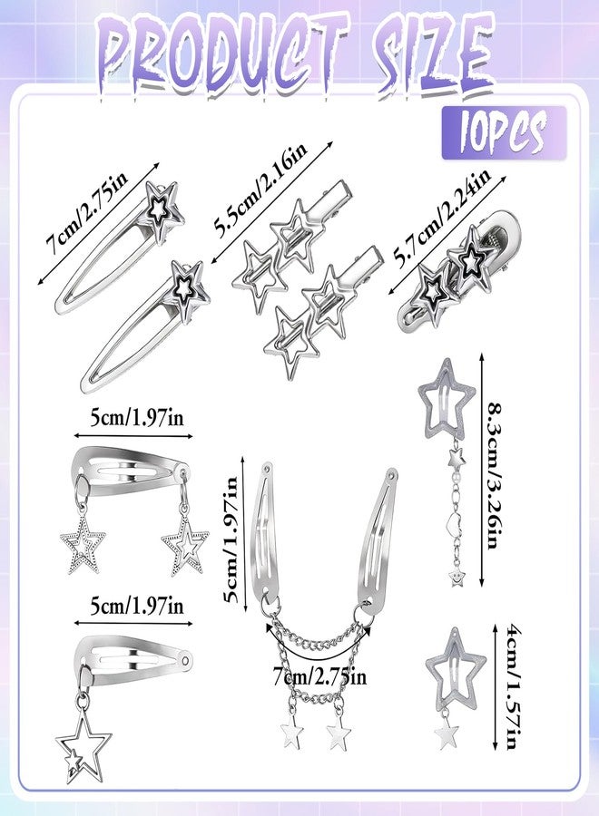 TecoKart® 10 Pcs Star Clips Y2K Style Hairs Accessories for Girls Women, Cute Metal Barrettes Hair Clip Set for Cool Party Look Fashion Accent - Image 2