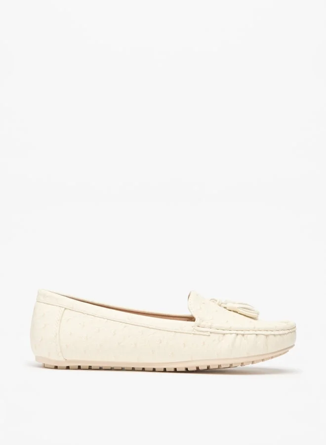 Flora Bella By Shoexpress Women's Textured Slip-On Loafers with Tassel Detail