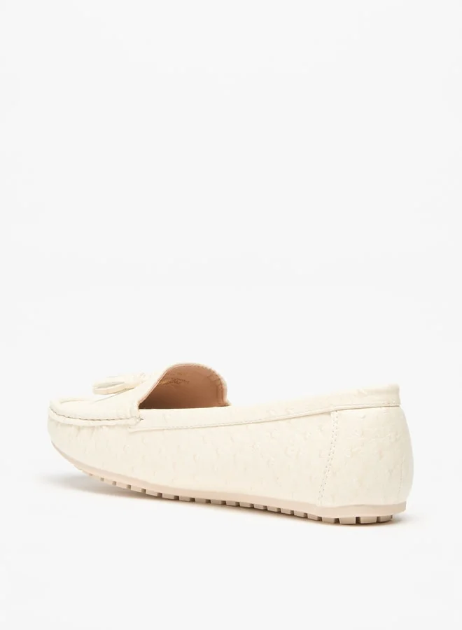Flora Bella By Shoexpress Women's Textured Slip-On Loafers with Tassel Detail