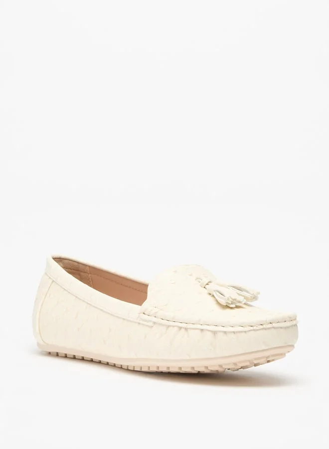 Flora Bella By Shoexpress Women's Textured Slip-On Loafers with Tassel Detail