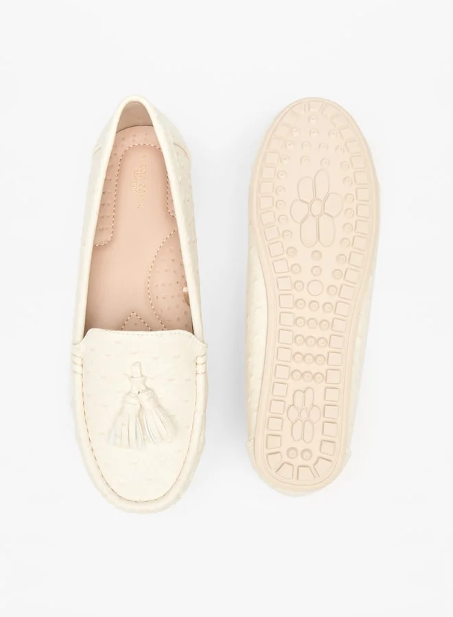 Flora Bella By Shoexpress Women's Textured Slip-On Loafers with Tassel Detail