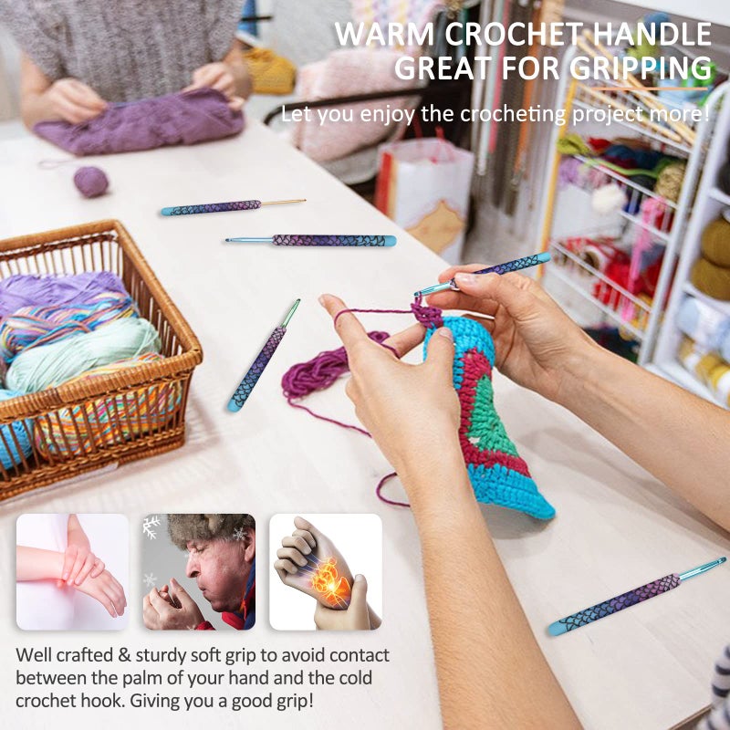 Coopay Warm Crochet Hooks, 9 Sizes 2.25 to 6.5mm Ergonomic Mermaid Extra Long Crochet Needles for Arthritic Crocheting Yarn Craft Set, Ideal Gift - Image 2