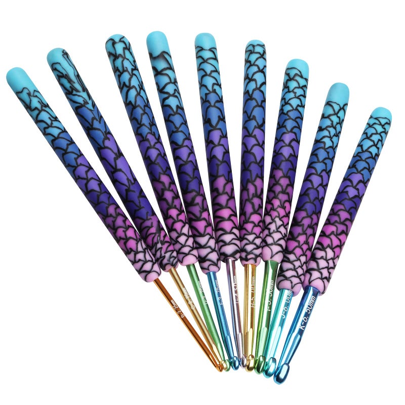 Coopay Warm Crochet Hooks, 9 Sizes 2.25 to 6.5mm Ergonomic Mermaid Extra Long Crochet Needles for Arthritic Crocheting Yarn Craft Set, Ideal Gift - Image 1