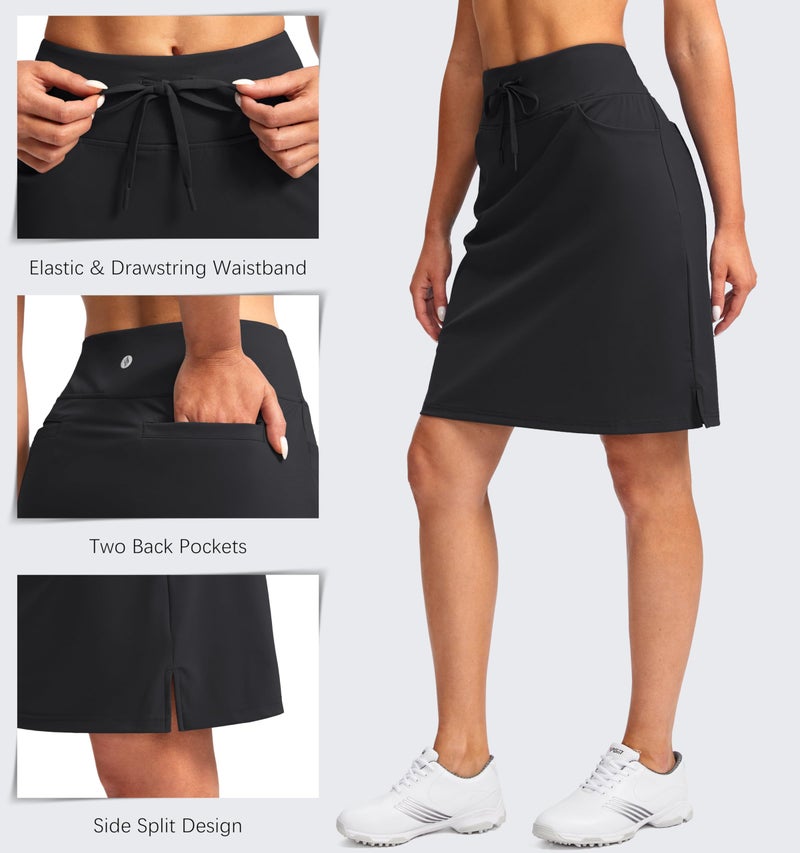 SANTINY Women's 20'' Knee Length Skorts Skirts 6 Pockets High Waisted Drawstring Long Athletic Tennis Golf Skirt Women(Black_L) - Image 3