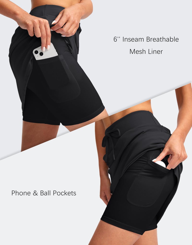 SANTINY Women's 20'' Knee Length Skorts Skirts 6 Pockets High Waisted Drawstring Long Athletic Tennis Golf Skirt Women(Black_L) - Image 4