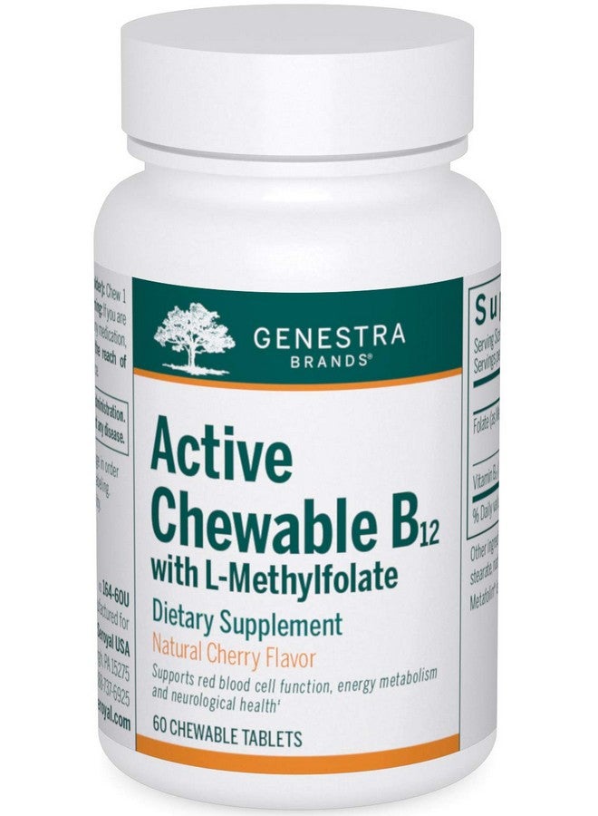 جنيسيس Genestra Brands Active Chewable B12 with L-Methylfolate | مكمل غذائي قابل للمضغ من فيتامين B12 وحمض الفوليك | 60 قرصًا قابلًا للمضغ | بنكهة الكرز الطبيعية - Image 1
