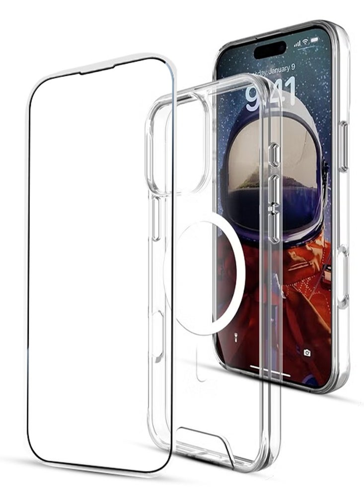 glassology - iPhone 16 MagSafe Clear Case with Screen Protector Slim Shockproof Wireless Charging Compatible Anti-Yellowing Protective Bundle - Image 1
