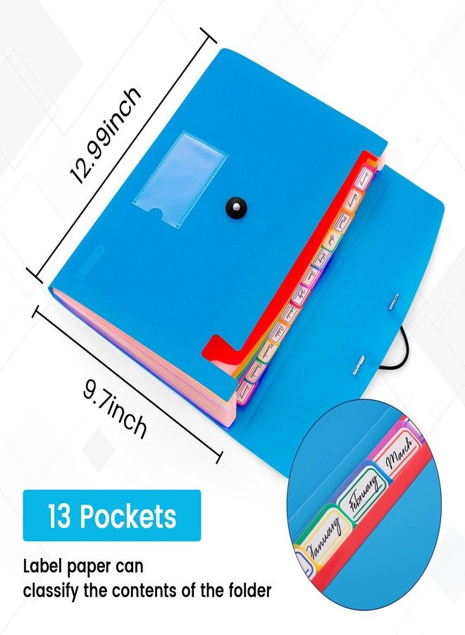 CASAON 13 Pocket Expanding File Folder Accordian File Organizer, A4 Letter Size Paper Document Receipt Holder for School Office Supplies, Blue - Image 2
