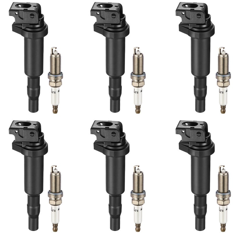 BDFHYK Ignition Coil Pack and Double Iridium Platinum Spark Plugs Compatible with BMW 328i xDrive 528i X3 525i 530i 325i 325xi 330i 330xi X3 Z4 X5 30L 25L L6 0221504470 12120032137 UF592 Sets of 6