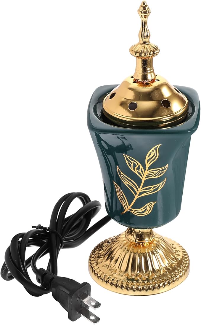 مدخنة بخور كهربائية خضراء مبخرة ناشر عطر على الطراز الشرقي الأوسط محمول زينة منزلية للمناسبات - Image 1