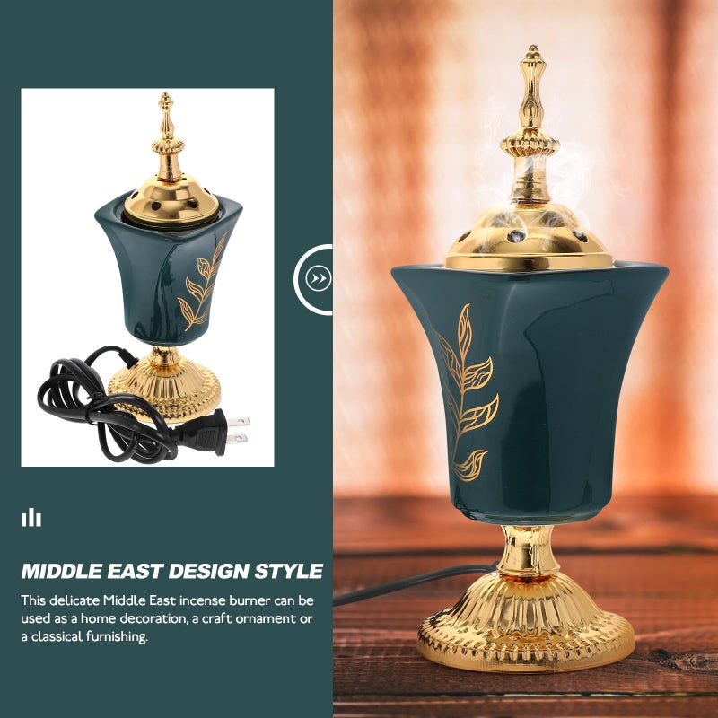 مدخنة بخور كهربائية خضراء مبخرة ناشر عطر على الطراز الشرقي الأوسط محمول زينة منزلية للمناسبات - Image 3