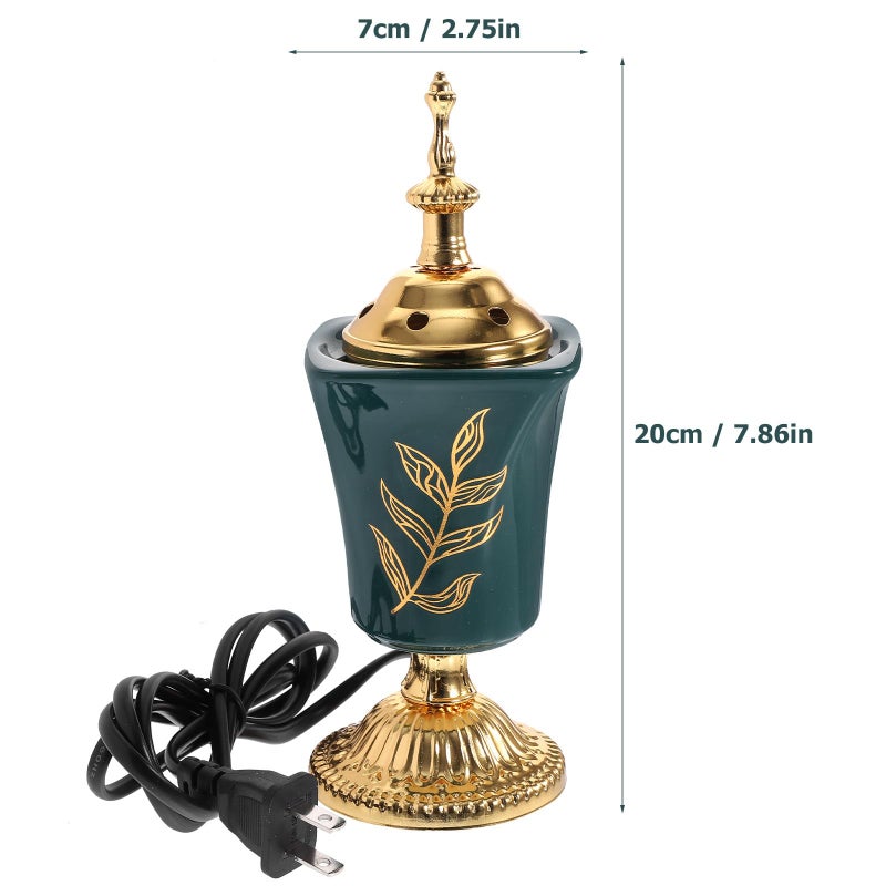 مدخنة بخور كهربائية خضراء مبخرة ناشر عطر على الطراز الشرقي الأوسط محمول زينة منزلية للمناسبات - Image 4