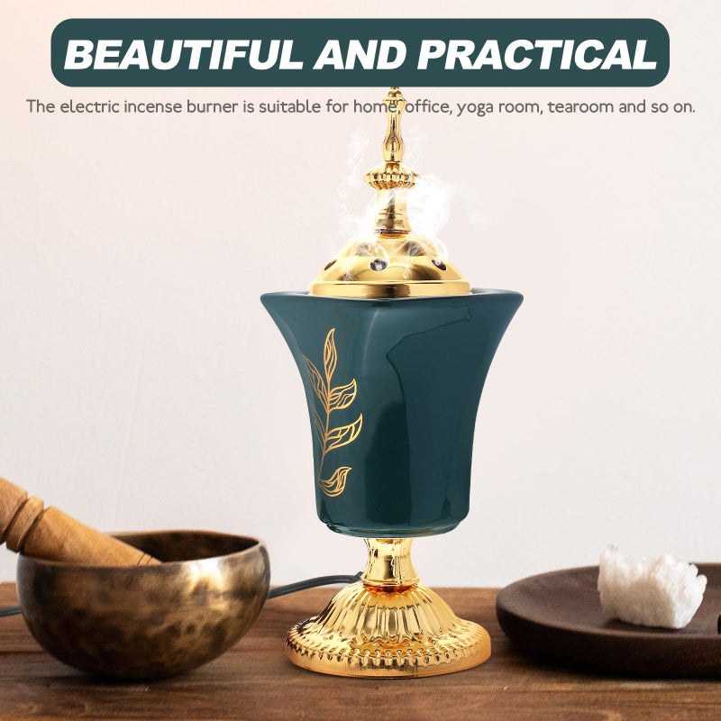 مدخنة بخور كهربائية خضراء مبخرة ناشر عطر على الطراز الشرقي الأوسط محمول زينة منزلية للمناسبات - Image 5