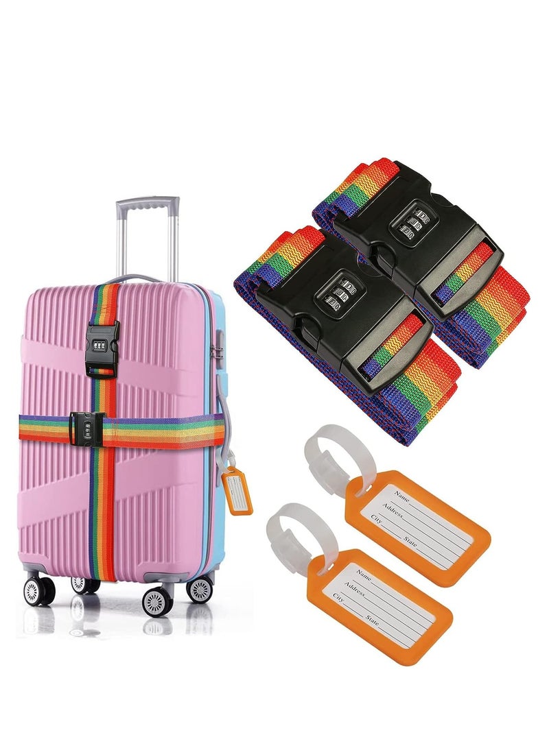 Luggage Strap Suitcase Belts Lockable Adjustable Travel Packing Belt Baggage Security Straps with Password Lock Clip and 2 Pcs Luggage Tags Labels Identifier 2 Pcs - Image 1