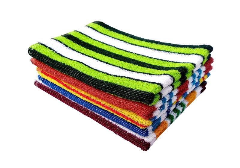 Space Fly Knitted Striped Pure Cotton Hand Towels Soft and High Absrobent for Wash Basin and Bathroom (Set of 5) (Size:16 X 24 inch_Multi Color - Image 1