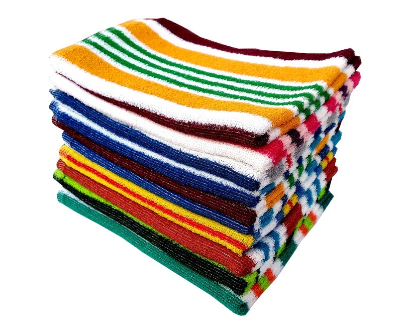 Space Fly Knitted Striped Pure Cotton Hand Towels Soft and High Absrobent for Wash Basin and Bathroom (Set of 5) (Size:16 X 24 inch_Multi Color - Image 2