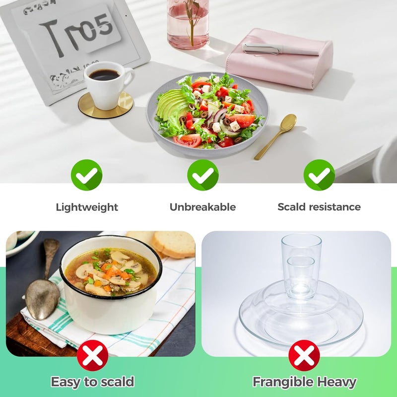 Klickpick Home 32 Pieces wheatstraw Dinnerware Set with 8 Each of Dinner Plates Desert Plates Cereal Salad Bowls Cups Unbreakable Modern Dinner Set for Microwave Dishwasher Safe Reusable Grey stone - Image 4