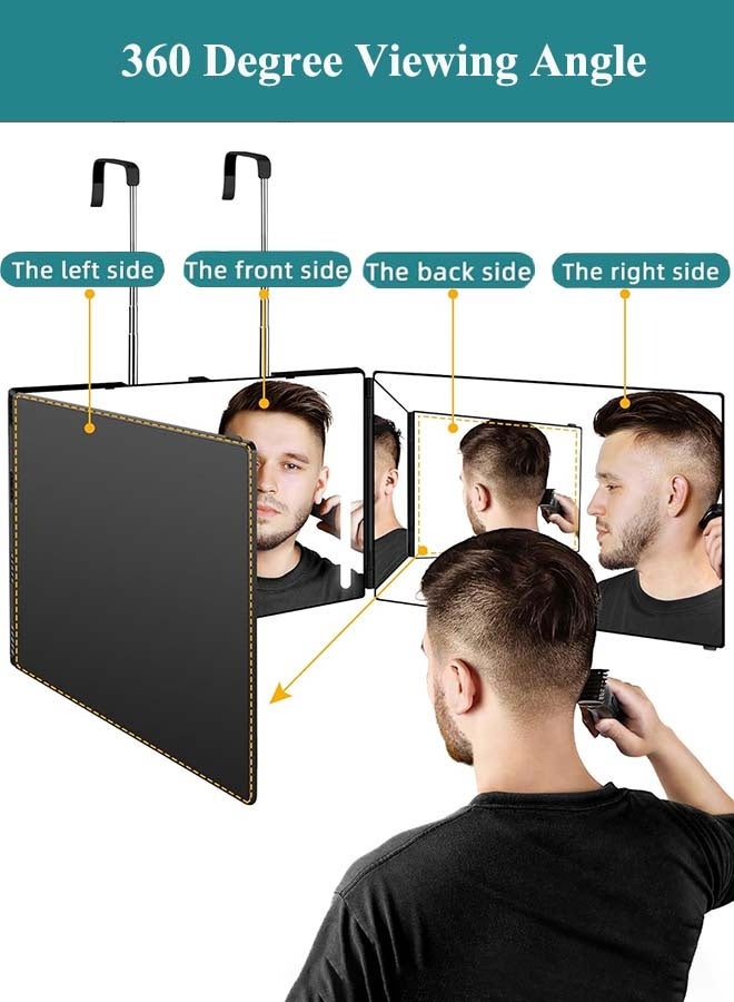 ثمانية فيبيهاوس مرآة تجميل ثلاثية الاتجاهات مزودة بإضاءة LED، مرآة حلاقة ذاتية القطع بزاوية 360 درجة، مع خطاف تلسكوبي قابل لتعديل الارتفاع، ومرآة حلاقة لقص الشعر، وتصفيفه، والحلاقة، والعناية الشخصية، وتلوين الشعر، والمكياج مرايا مكياج مرايا تجميل - Image 3