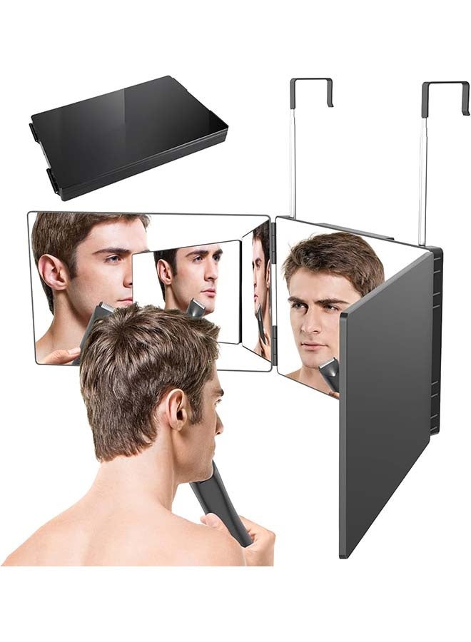 ثمانية فيبيهاوس مرآة تجميل ثلاثية الاتجاهات مزودة بإضاءة LED، مرآة حلاقة ذاتية القطع بزاوية 360 درجة، مع خطاف تلسكوبي قابل لتعديل الارتفاع، ومرآة حلاقة لقص الشعر، وتصفيفه، والحلاقة، والعناية الشخصية، وتلوين الشعر، والمكياج مرايا مكياج مرايا تجميل - Image 1