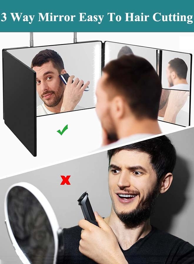 ثمانية فيبيهاوس مرآة تجميل ثلاثية الاتجاهات مزودة بإضاءة LED، مرآة حلاقة ذاتية القطع بزاوية 360 درجة، مع خطاف تلسكوبي قابل لتعديل الارتفاع، ومرآة حلاقة لقص الشعر، وتصفيفه، والحلاقة، والعناية الشخصية، وتلوين الشعر، والمكياج مرايا مكياج مرايا تجميل - Image 2