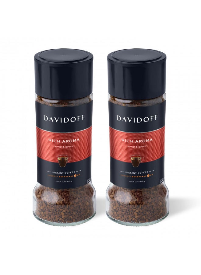 Davidoff DAVIDOFF Rich Aroma Instant Coffee - Vivid and Spicy - Strong Body and Pleasant Acidity - 100% Arabica Beans - 10/12 Intensity - 2 x 3.52 oz  - Image 1