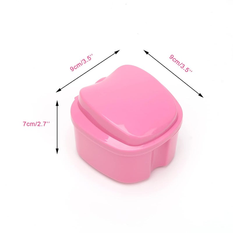 Coolrunner Denture Case, Denture Cup with Strainer, Denture Bath Box False Teeth Storage Box with Basket Net Container Holder for Travel, Retainer Cleaning(Pink） - Image 2