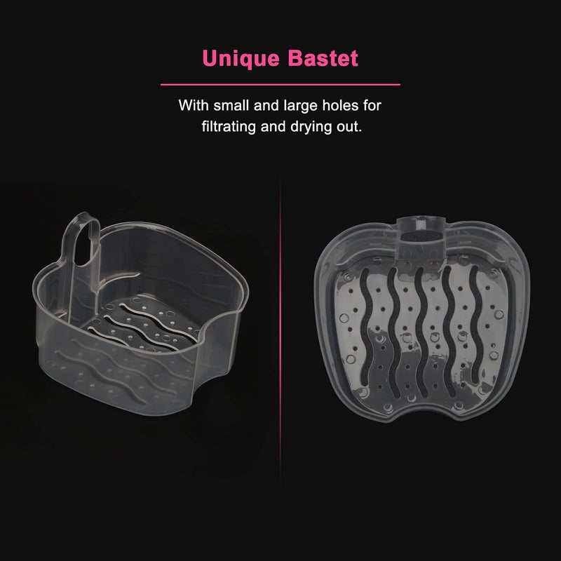 Coolrunner Denture Case, Denture Cup with Strainer, Denture Bath Box False Teeth Storage Box with Basket Net Container Holder for Travel, Retainer Cleaning(Pink） - Image 4
