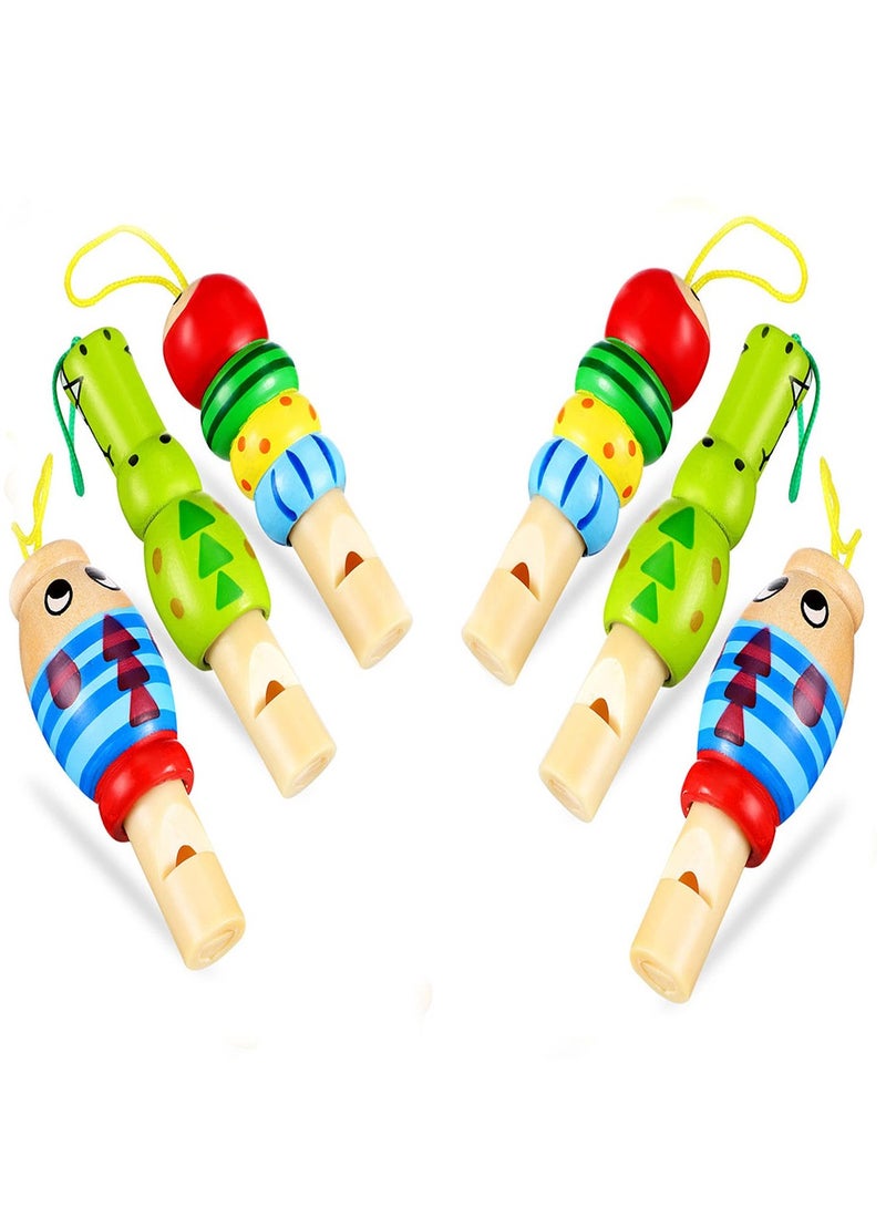 SYOSI 6 Pcs Musical Whistle Toys, Animal Wooden Whistles Wooden Cartoon Musical Instrument for Developmental Educational Birthday Gift Party - Image 1