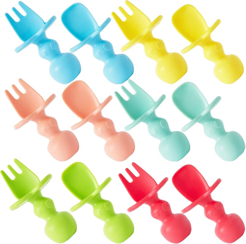 HEYTUYA 12 Pack Baby Utensils Silicone Baby Spoons Self Feeding and Baby Forks Toddler Utensils for Baby Led Weaning Chewable Utensils First Stage - Image 1